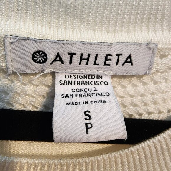 Athleta‎ Women's Pointelle Crewneck Sweater Lightweight White Striped Sweater Sm - Picture 5 of 8